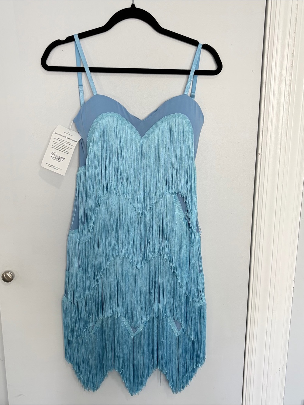 Dance and Sway Full Fringe Dress, Ballroom Latin Rumba Samba -Blue, SZ: XL new
